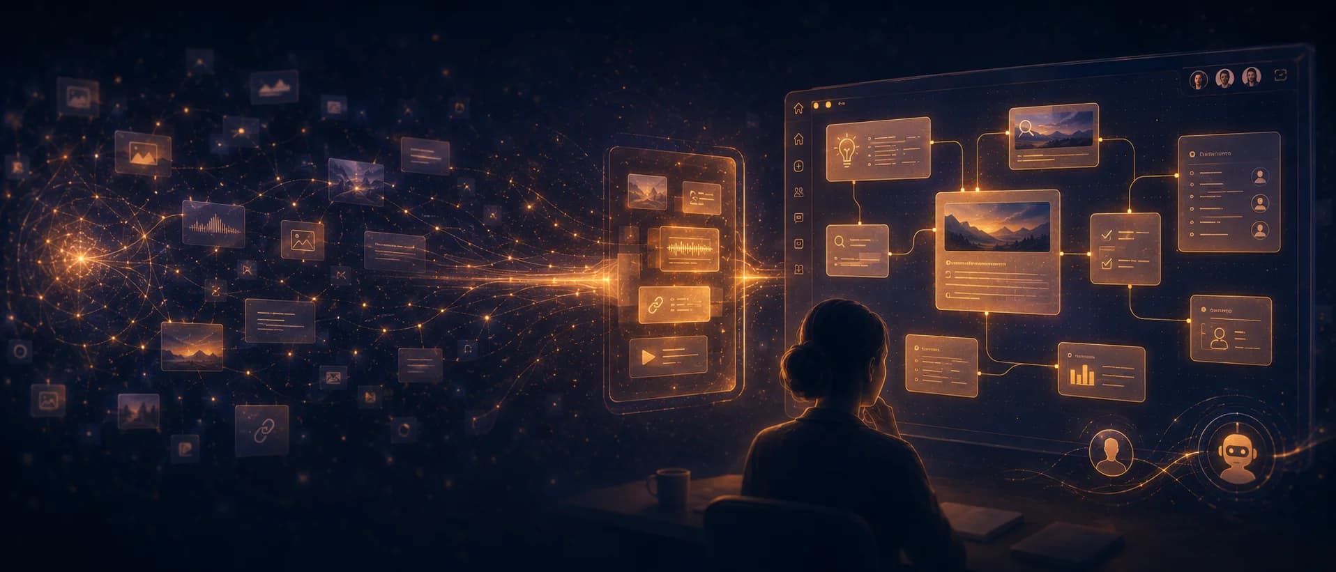 Working memory, shared. Humans and AI agents writing into the same visible workspace.